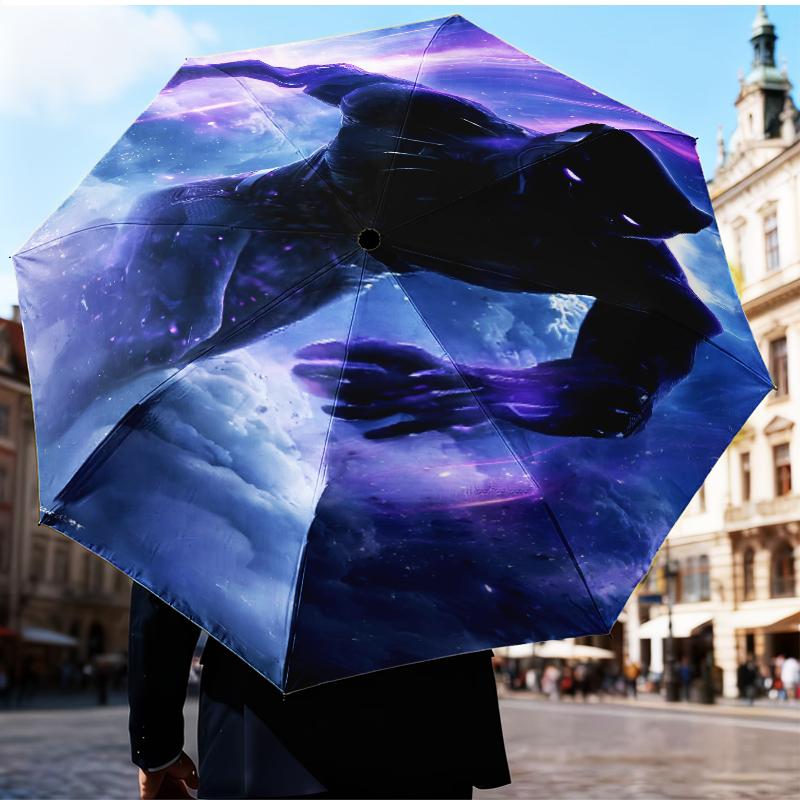 Black Panther Flight Umbrella Folding Umbrella, Automatic Umbrella 8-Frame for Travel, Camping Use Gift for Halloween Christmas