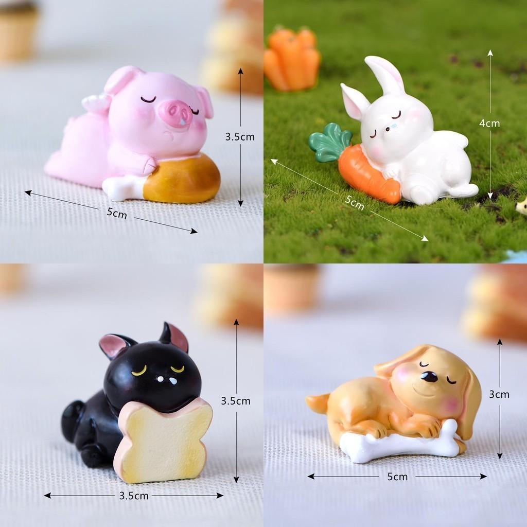 Adorable Resin Miniature Sleeping Animals Cute Pig Rabbit Cat Dog For Diy Fairy Garden