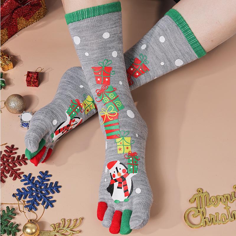 New Fashion Women Funny Cartoon Printed Toe Socks Cotton Five Fingers Socks Casual Soft Socks Women Christmas Sock
