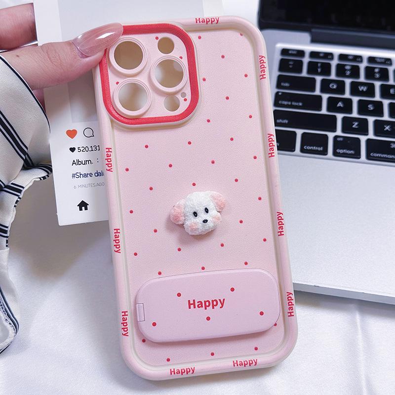Adorable Pink Polka Dot Phone Case for Apple 17 Pro Max/15 Plus in Cute Puppy Design, Also Fits Blue iPhone 16