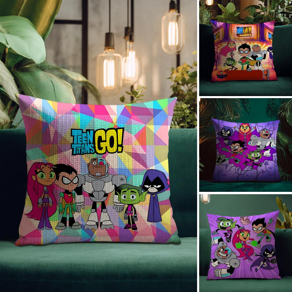 TTeen TitansS GGo Cushion Cover Natural Linen Pillow Case DoubleSided Print Decorative Sofa Pillowcase Home Decor Gift