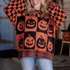 Halloween strašidelný svetr kostkovaná dýně vzor duchů pletení topy Oversized Crew Topy s dlouhým rukávem Pulovry Pletené zboží