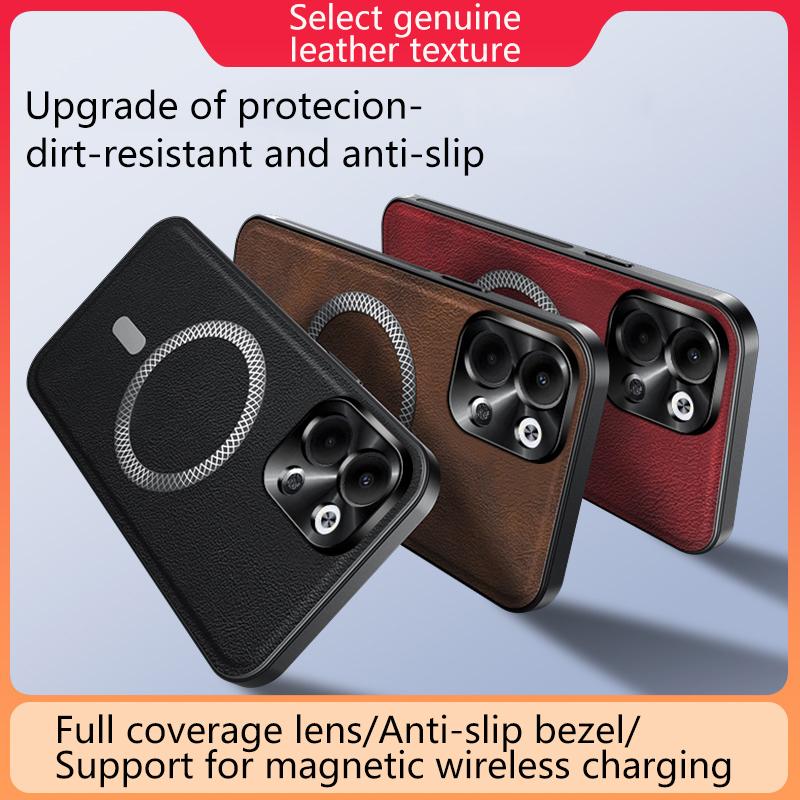For Oppo Reno 9 and Reno 9 Pro Case Magnetic Elegant Leather Wear-Resistant Lens Fully Covered Non-Slip Grip Edge Cover Shell