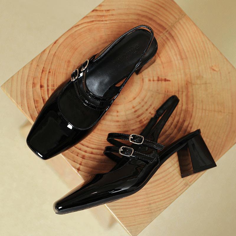 Baotou Sandals Women's Summer French Mary Jane Shoes 2025 New One-word Strap High Heels Thick Heel Square Head Single Shoes