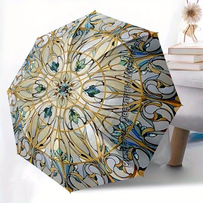 1 Stück Buntglas Mandala Automatisches Öffnen/Schließen Regenschirm, Ideales Geschenk für Fans zum Geburtstag, Weihnachten, Trendige Mode y250828037