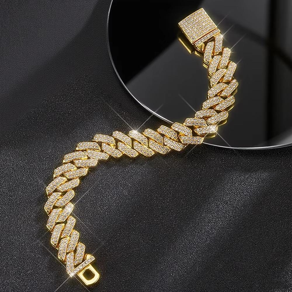 Mode Hip Hop Quadratisch 14MM Cuban Link Halskette Herren Goldfarbe Damen Strass Iced Out Cubanische Kette Punk Schmuck Halsketten Geschenk