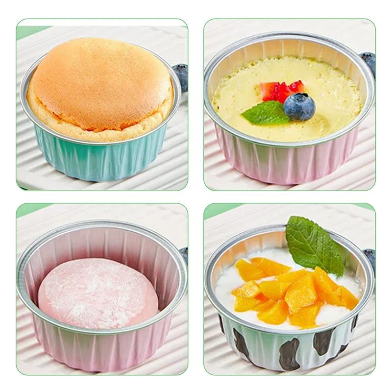 100PCS Reusable Aluminum Foil Cup Pudding Cake Mold Air Fryer Tinfoil Box Small Baking Tray Tinfoil Cups Baking Pastry Tools