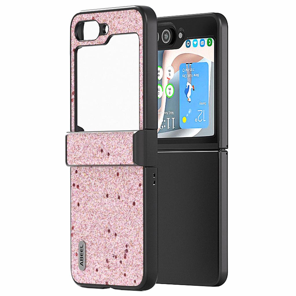 ABEEL For Samsung Galaxy Z Flip7 FE 5G/Z Flip6 5G Case PU Leather+PC Glitter Phone Cover with Hinge Design