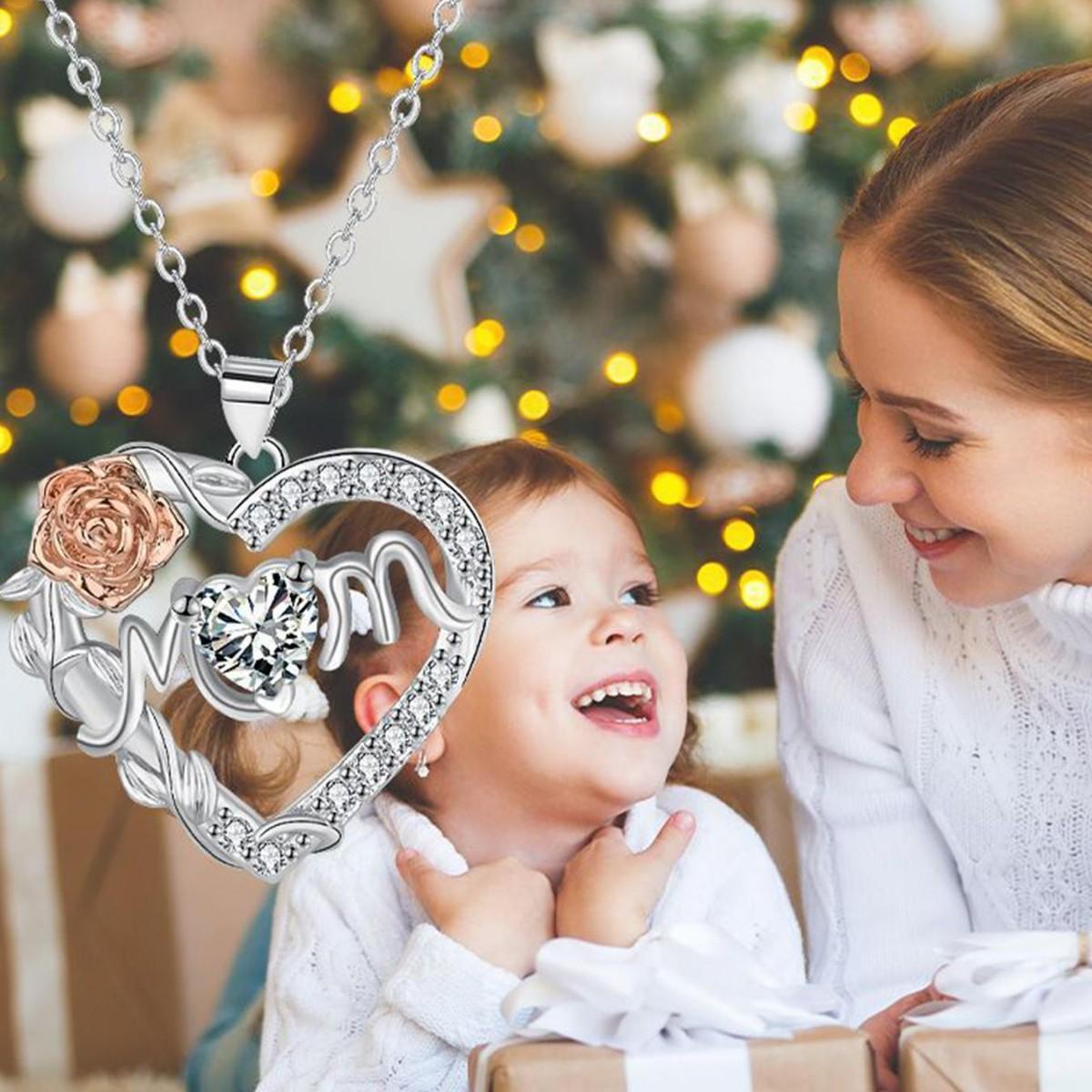 

Fashion Mother s Day Necklace Heart Rose Collarbone Chain