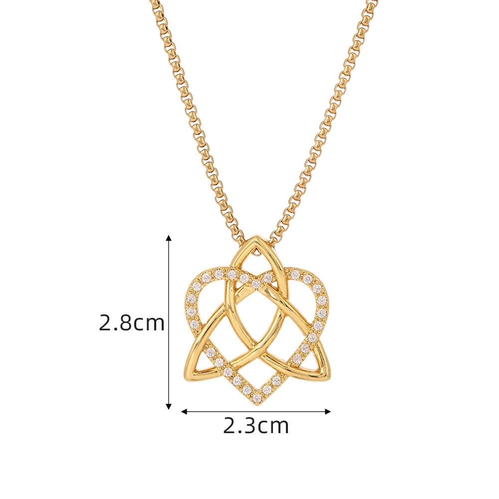 Trendy Celtic Knot Heart Pendant Necklace: Creative Copper with Zircon, Hollow Peach Heart Clavicle Chain