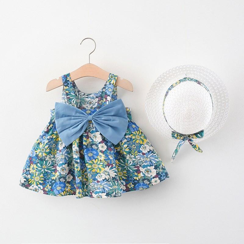 Children's Bow Princess Dress Send Hat Girl's Beach Dress