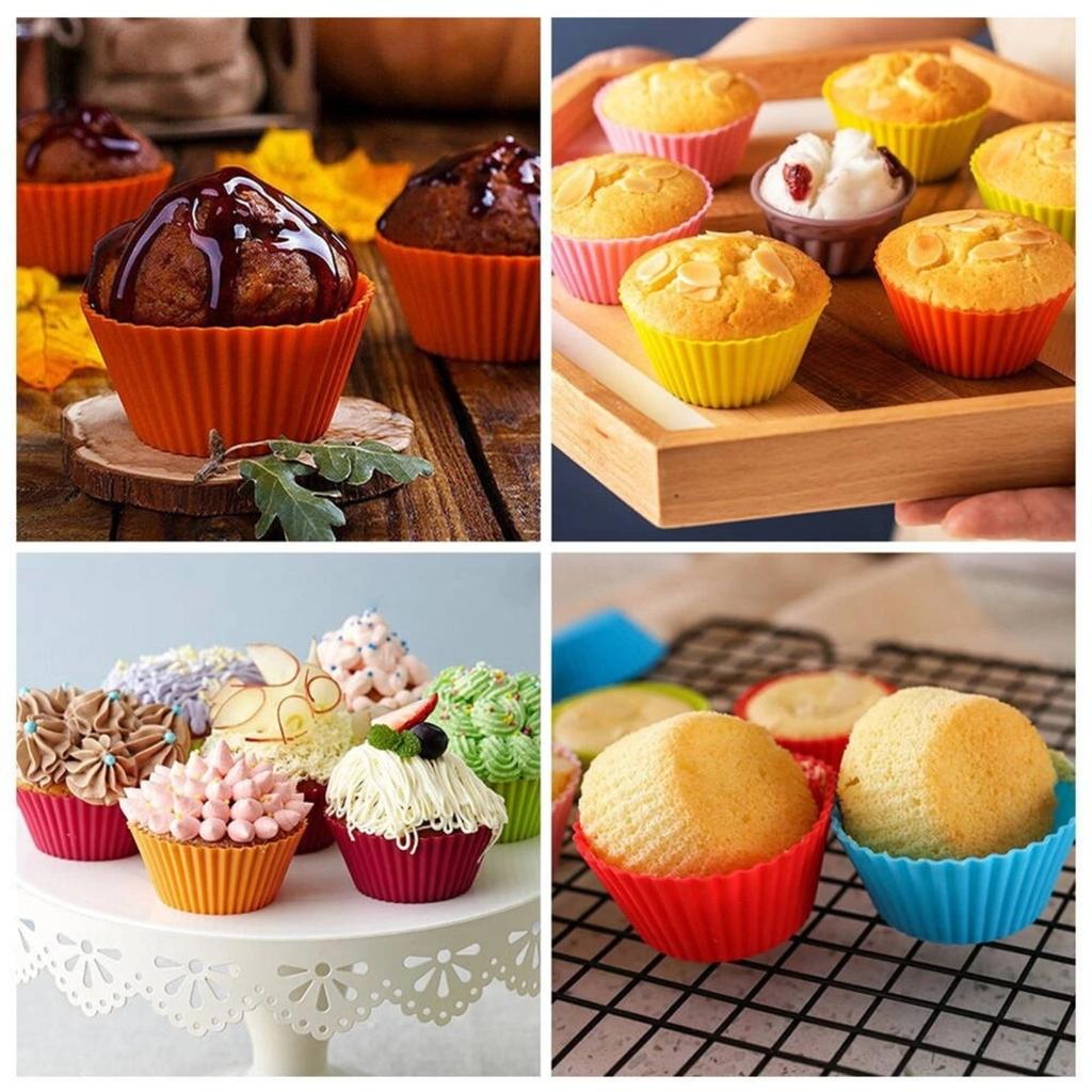 Silicone Cake Cups 12 Pack, Reusable Giant Silicone Baking Cups Easy To Clean, Perfect For Cupcakes