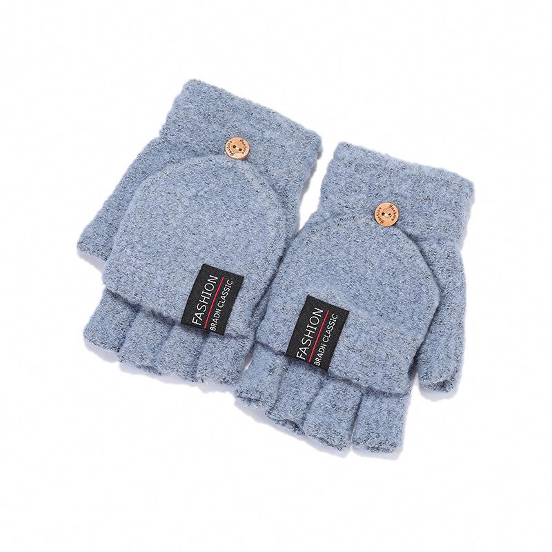 Winter New Knitted Flip Half-finger Gloves Men's and Women's Reverse Cover Thermal Gloves Thickened Gloves