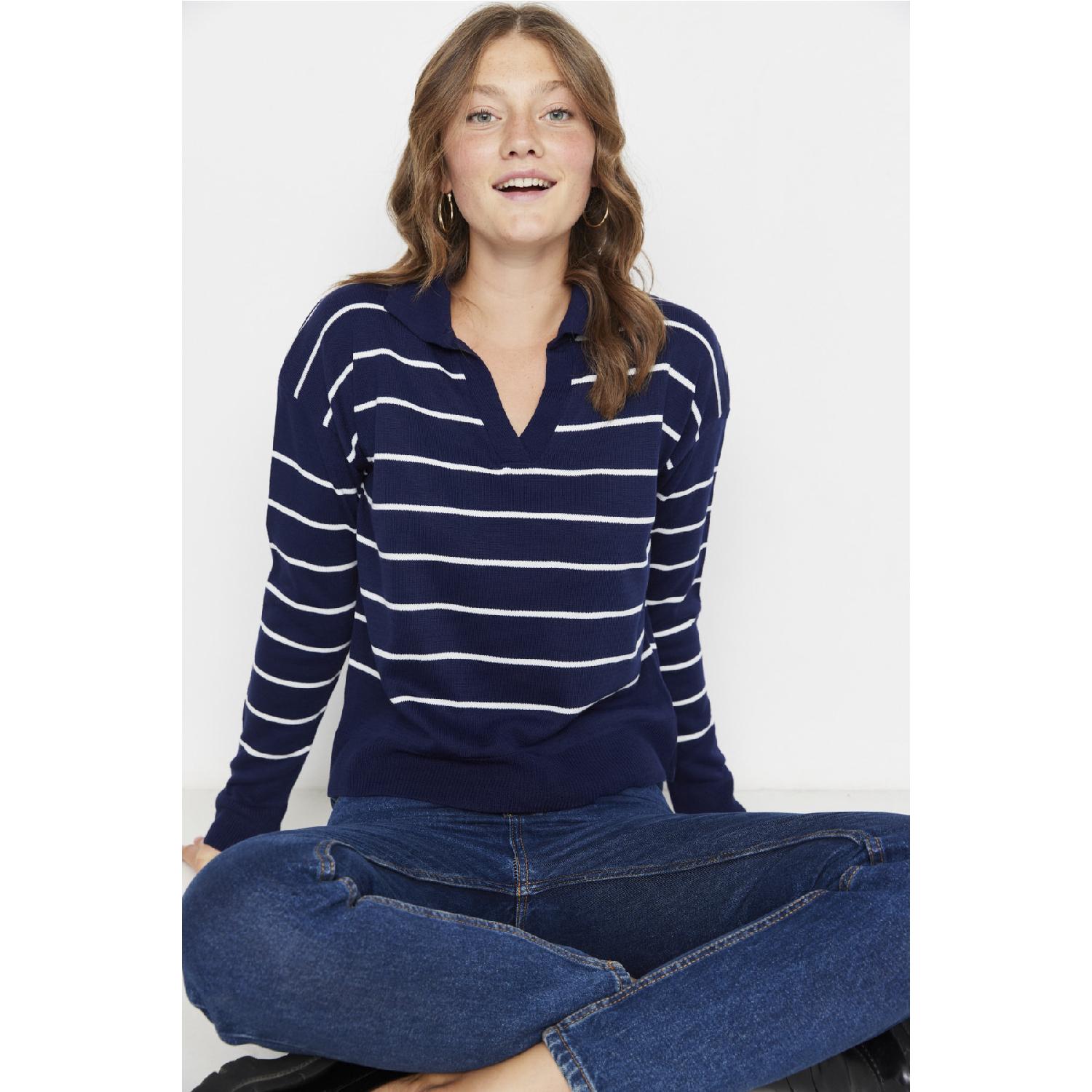 

Темно-синій трикотажний светр у смужку Twoaw22kz0735 S