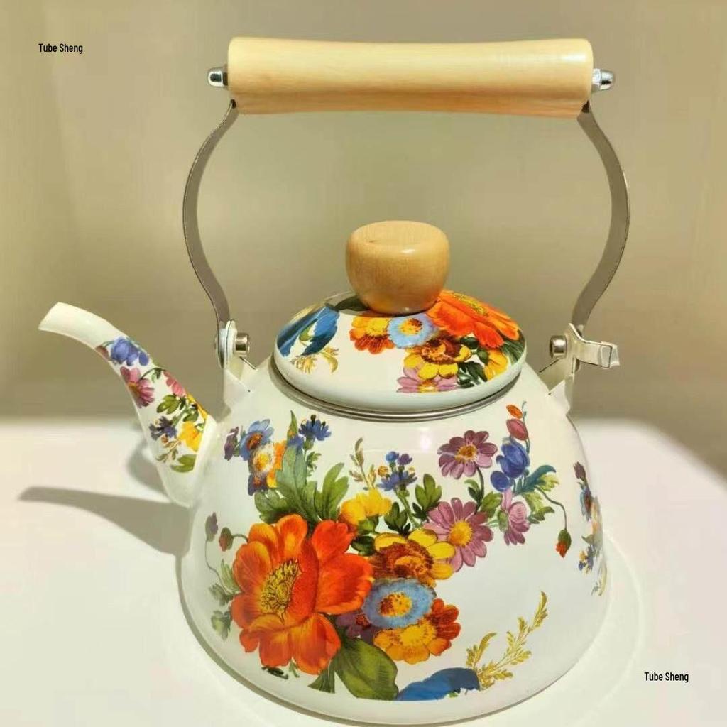 Ethnic Style Thickened Enamel Milk Tea Kettle for Induction Cooktops