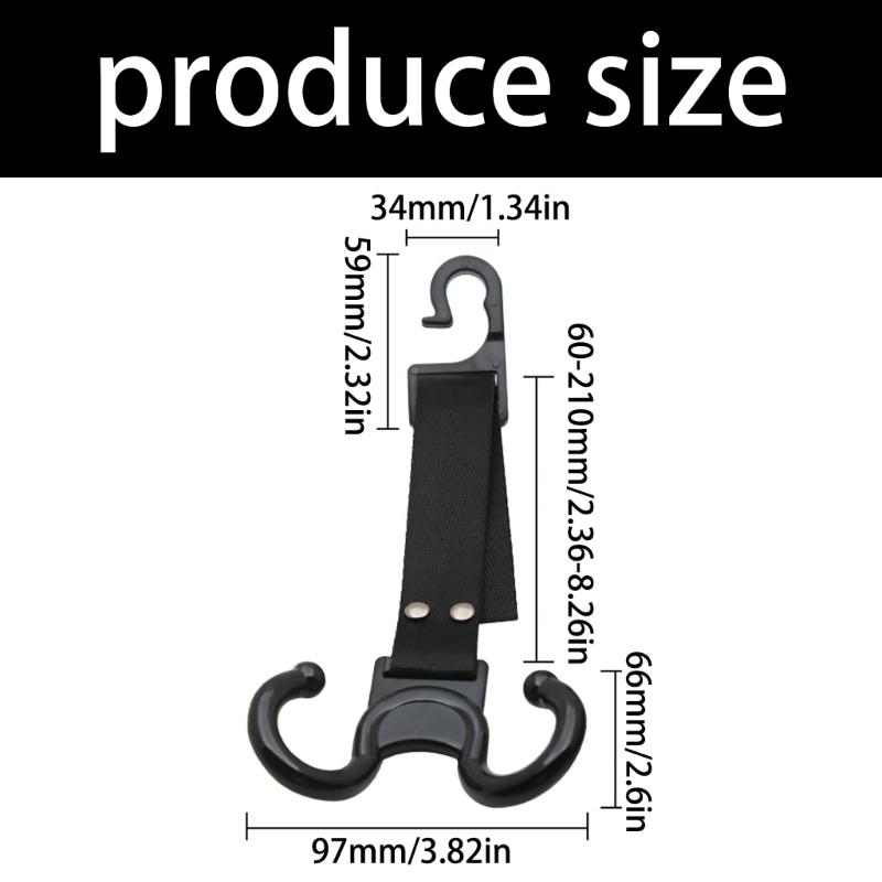 Variable-Length Car Back Hangers with 360-Degree Rotation, 2Pcs Black Bag Holders with Four Hanging Spots for Vehicles with Separate Headrest Posts