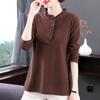 2025 Autumn New Fashion Solid Color T Shirt Woman O Neck Long Sleeve T-shirt Women European Style Female Button Shirts