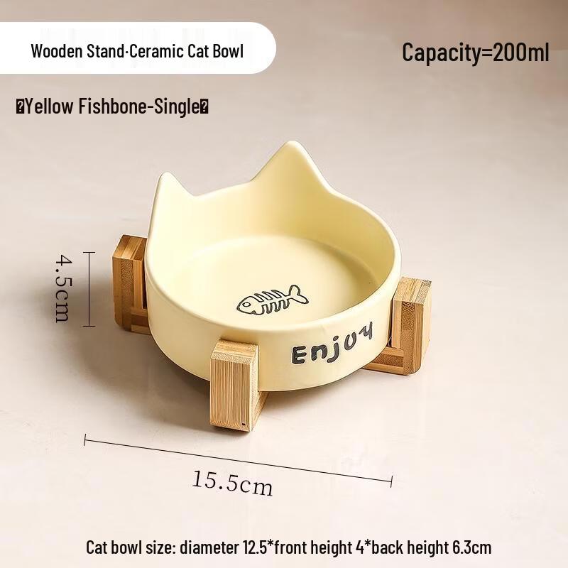 HANDUNYOU Приподнятая керамическая миска для кошек с деревянной подставкой