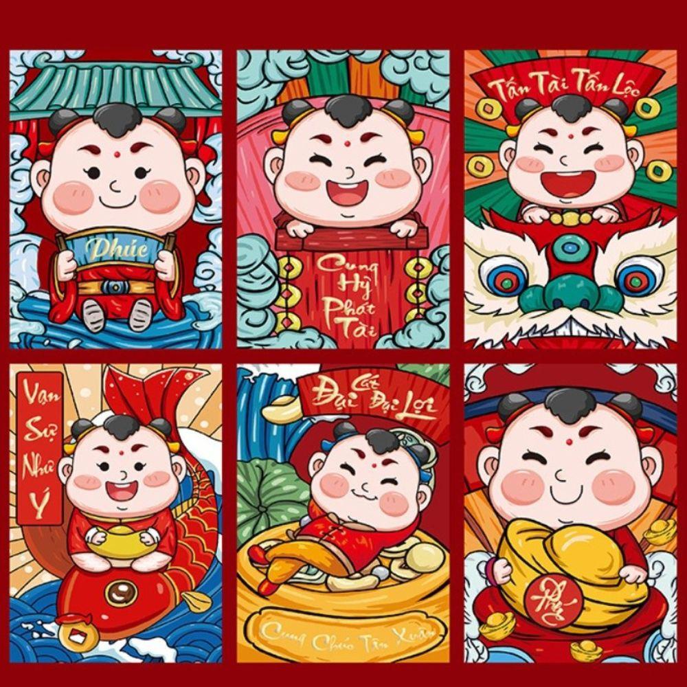 6pcs Colorful Goat Pattern Spring Festival Lucky Money Bag The Year of The Goat Red Packet Party