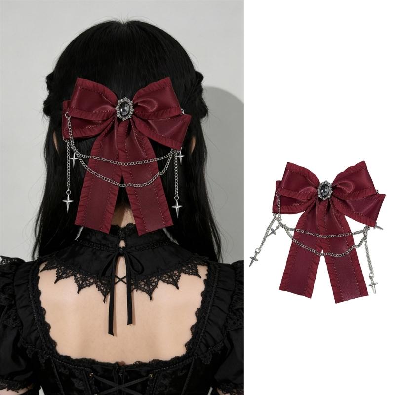 Fermaglio per capelli Punk con fiocco e decorazioni a catena, ciondolo a stella, forcina per capelli per donne e ragazze adolescenti, da indossare per eventi anime e raduni