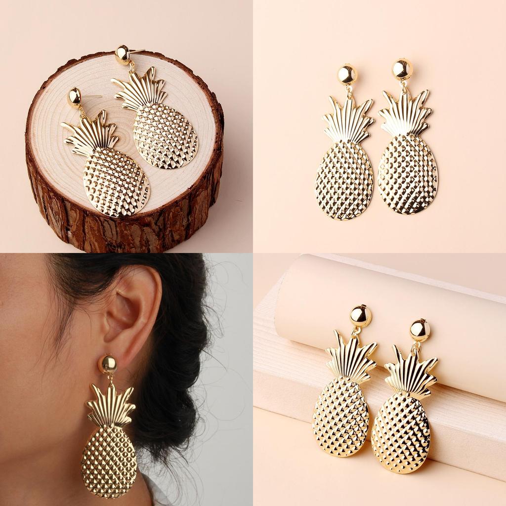 Fashion Golden Pineapple Design Metal Women Earrings For Daily Wear