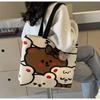 Cartoon Bear Canvas Shoulder Bag Handbag Large Capacity Tote School Bag Tutoring Bag Casual Commuting Bag Underarm Bag