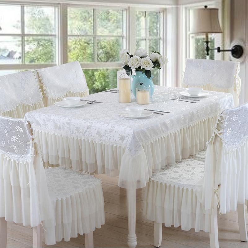 1PCS Weiße Spitze Tischdecken big saum Stickerei Abdeckung Handtuch Stuhl Abdeckung Hochzeit Esszimmer Stuhl Kissen Tisch Dekorieren