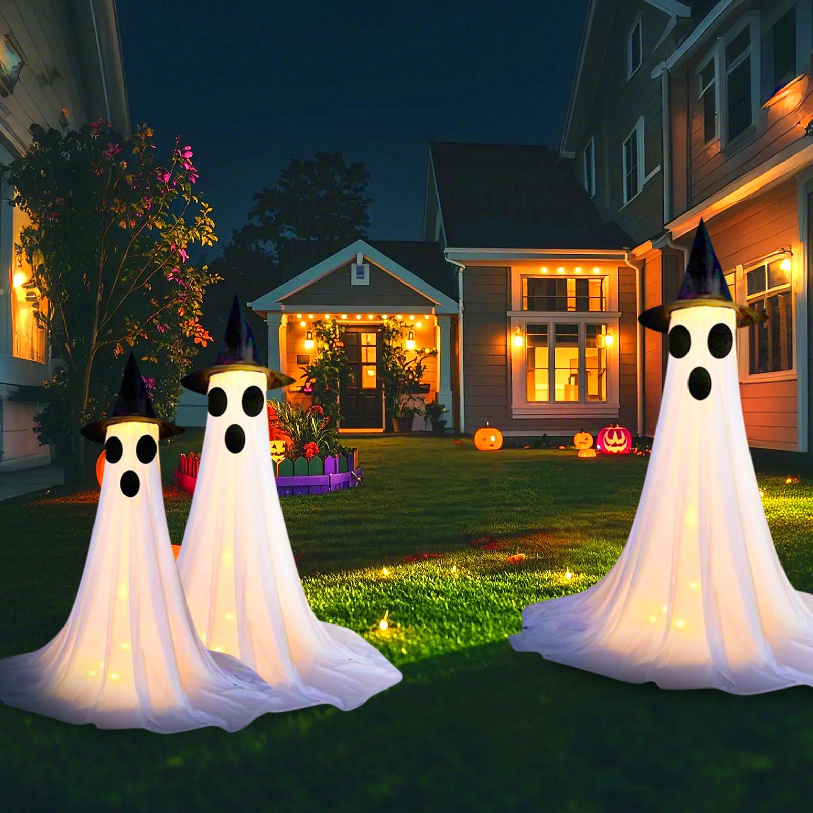 

Набор из 3 штук Хэллоуинское уличное украшение, Украшение для вечеринки на Хэллоуин с пультом дистанционного управления, Светодиодные гирлянды для помещений и улицы, Веранда, Патио, Сад One Size