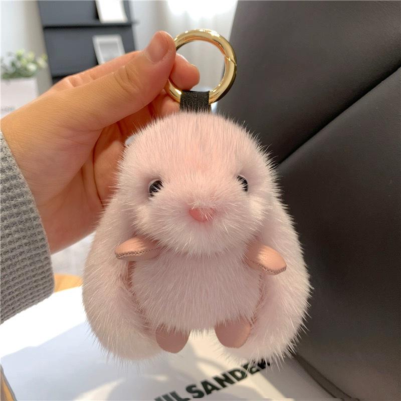 Small Faux Mink Rabbit Fur Plush Keychain Pendant - Backpack Charm & Birthday Gift
