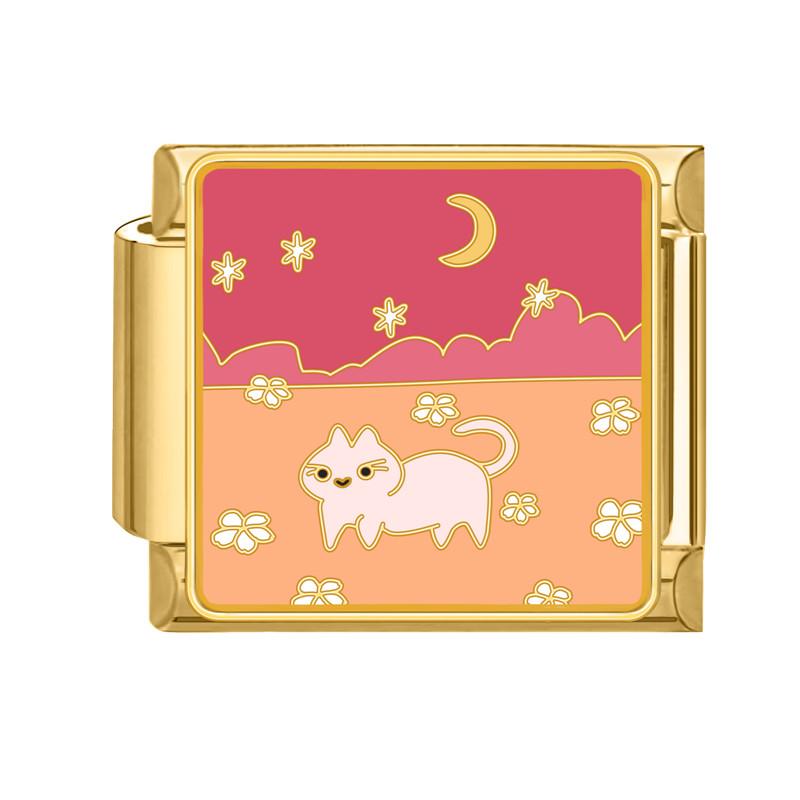 Y2K Gold Color Bear Cat Blue Sky Rose Flowers Moon Italian Charm Link Fit 9MM Stainless Steel Bracelet Women DIY Making Gifts