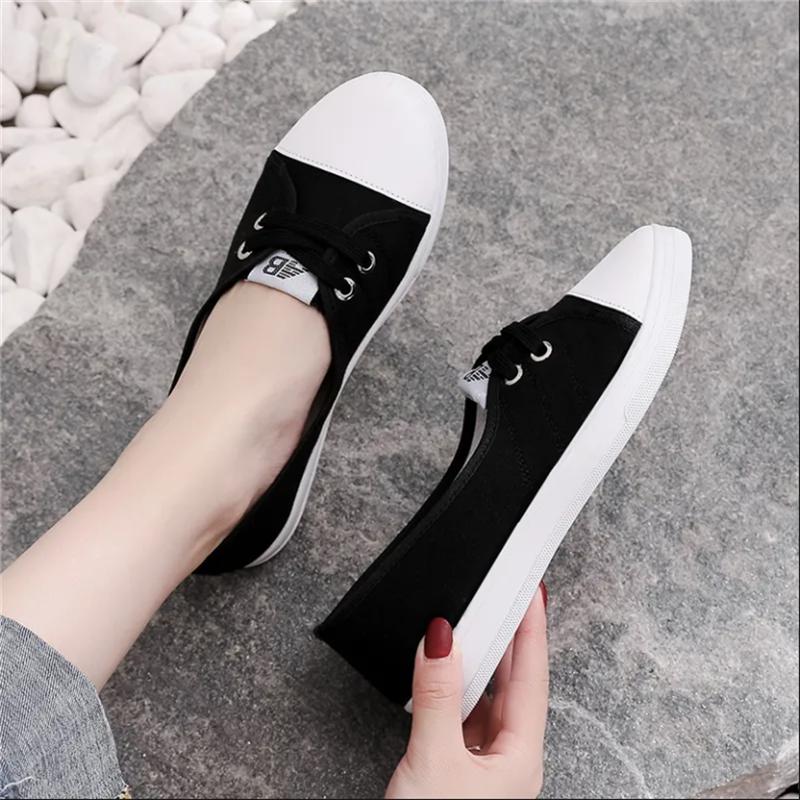 Women Boat Shoes White Canvas Shoes For Women Travel Non-slip Shoes Low Platform Sneakers Shallow Cut Casual Female Flats Shoes