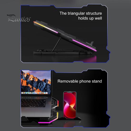 Подставка для охлаждения ноутбука с RGB-подсветкой, регулируемая по высоте, с низким уровнем шума, портативная подставка для ноутбука, игровая охлаждающая подставка для ноутбука