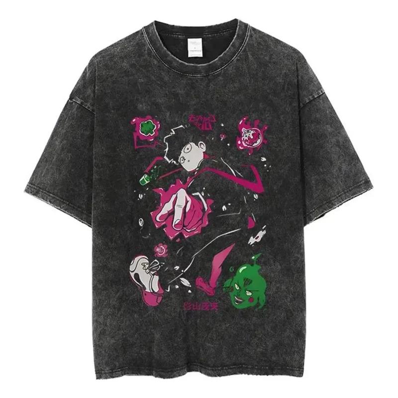 Camiseta Masculina Y2k New Arrival Washed Anime Mob Psycho 1 S