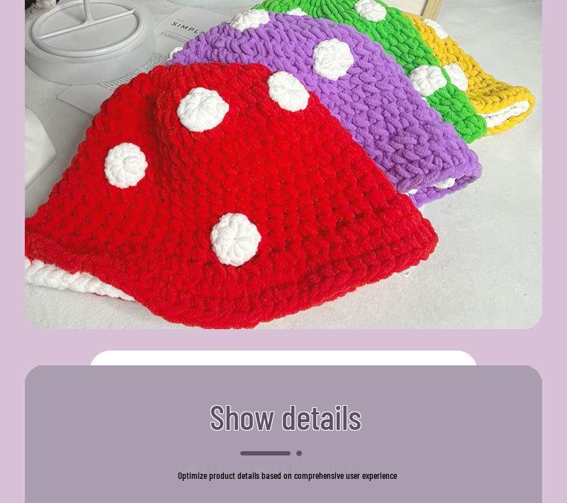 Charming Cartoon Crochet Mushroom Beanie - Cozy, Thick Knit Fisherman Hat for Autumn and Winter.