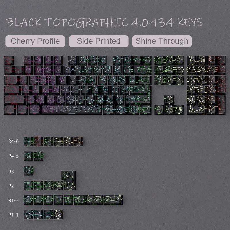 New Topographic Keycaps 4.0 Version Shine Through 98 Key PBT Cherry Profile Side Print Backlit for MX Gamer Mechanical Keyboard 3