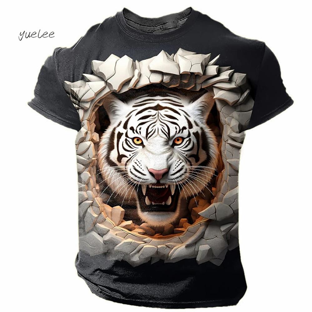 

3D animal print breathable round neck top summer men s street casual short sleeved T-shirt 6XL
