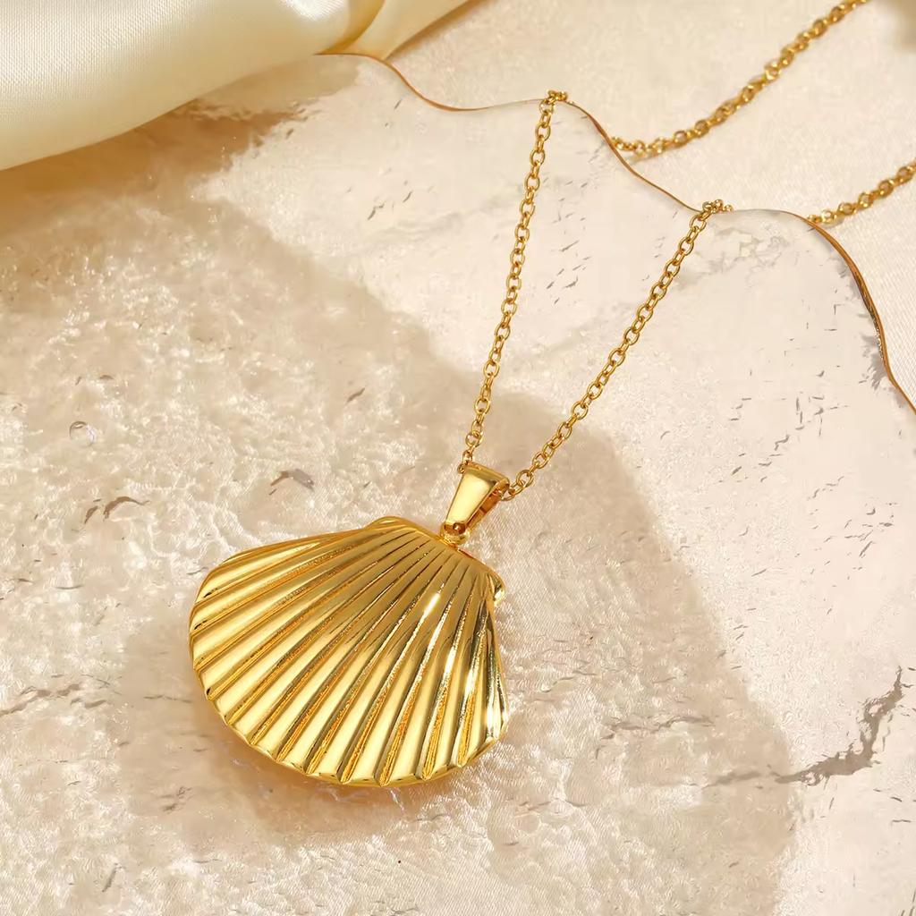 Vacation Stainless Steel Ocean Element Shell Heart Bow Flower Earrings Necklace Women's Beach Jewelry Set