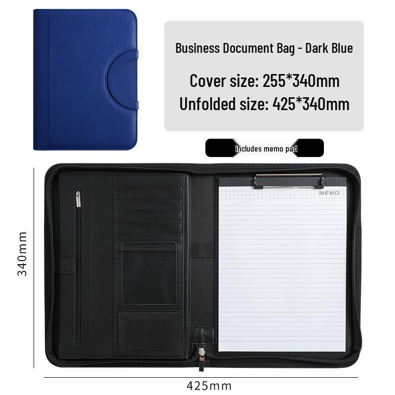 A4 Multifunction Leather Zipper Briefcase Binder with Clipboard