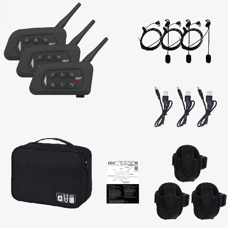 Xinowy V4c PRO Football Referee 4-Person Walkie-Talkie Set: In-Ear Left Ear, 3 Units + Bag