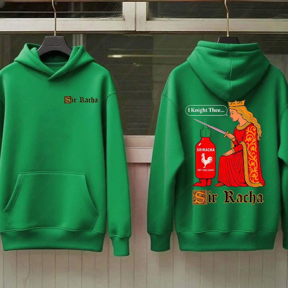 Sir Racha Man Woman 2 SidedHoodies Sri Racha Medieval Art Pullover Sriracha Fan Merch Retro Medieval Graphic Sweatshirt Hoodie