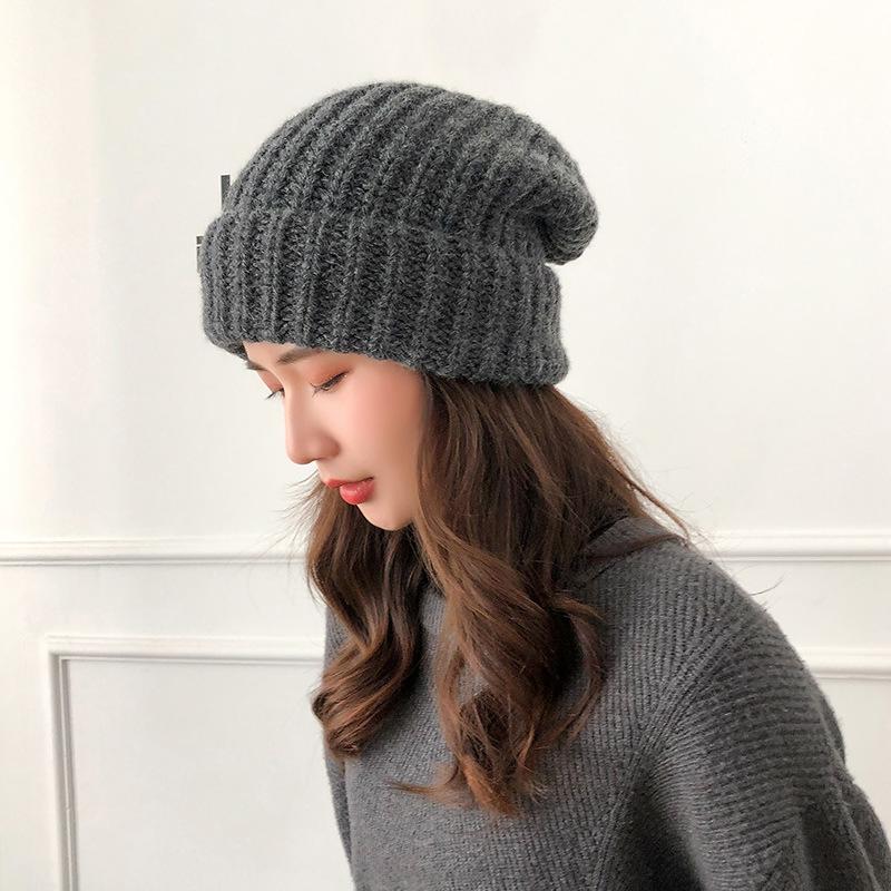 Big Head Siding Wool Hat Women Loose Warm Pile Knitted Hat Cold Hat Big Face Showing Small Knitted Ear Protection Hat
