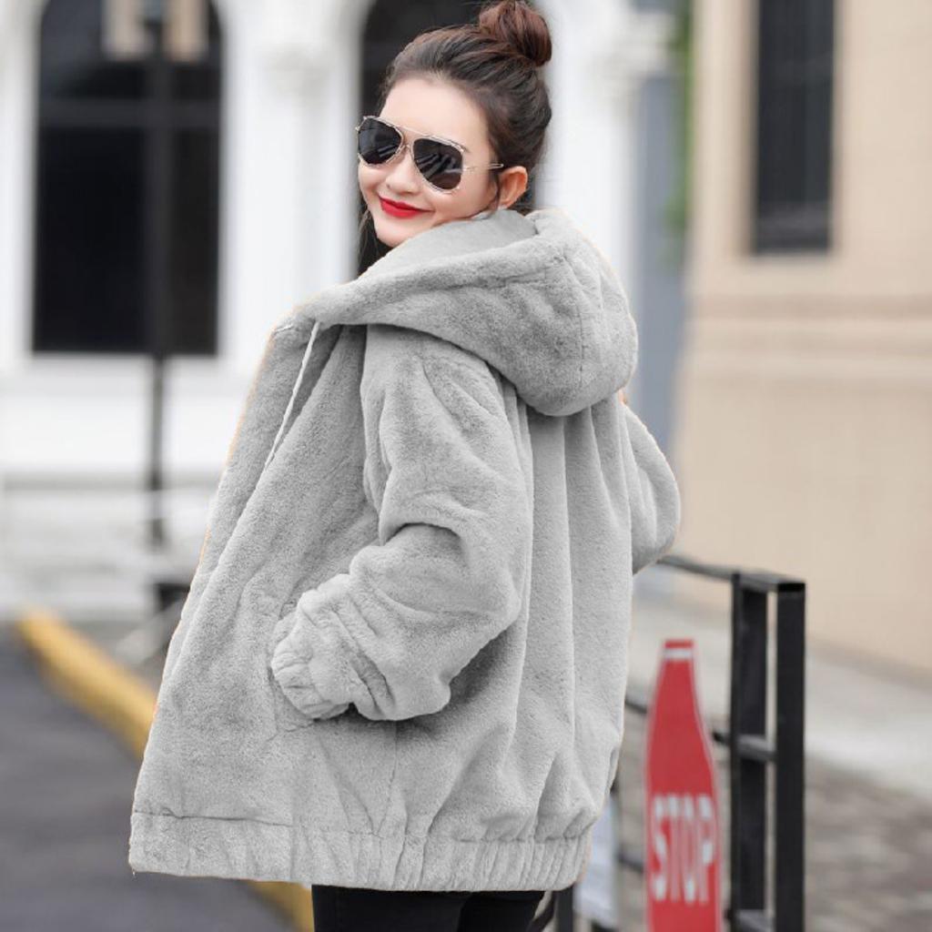 Women's Fleece,Lined Thick Faux Hooded Jacket