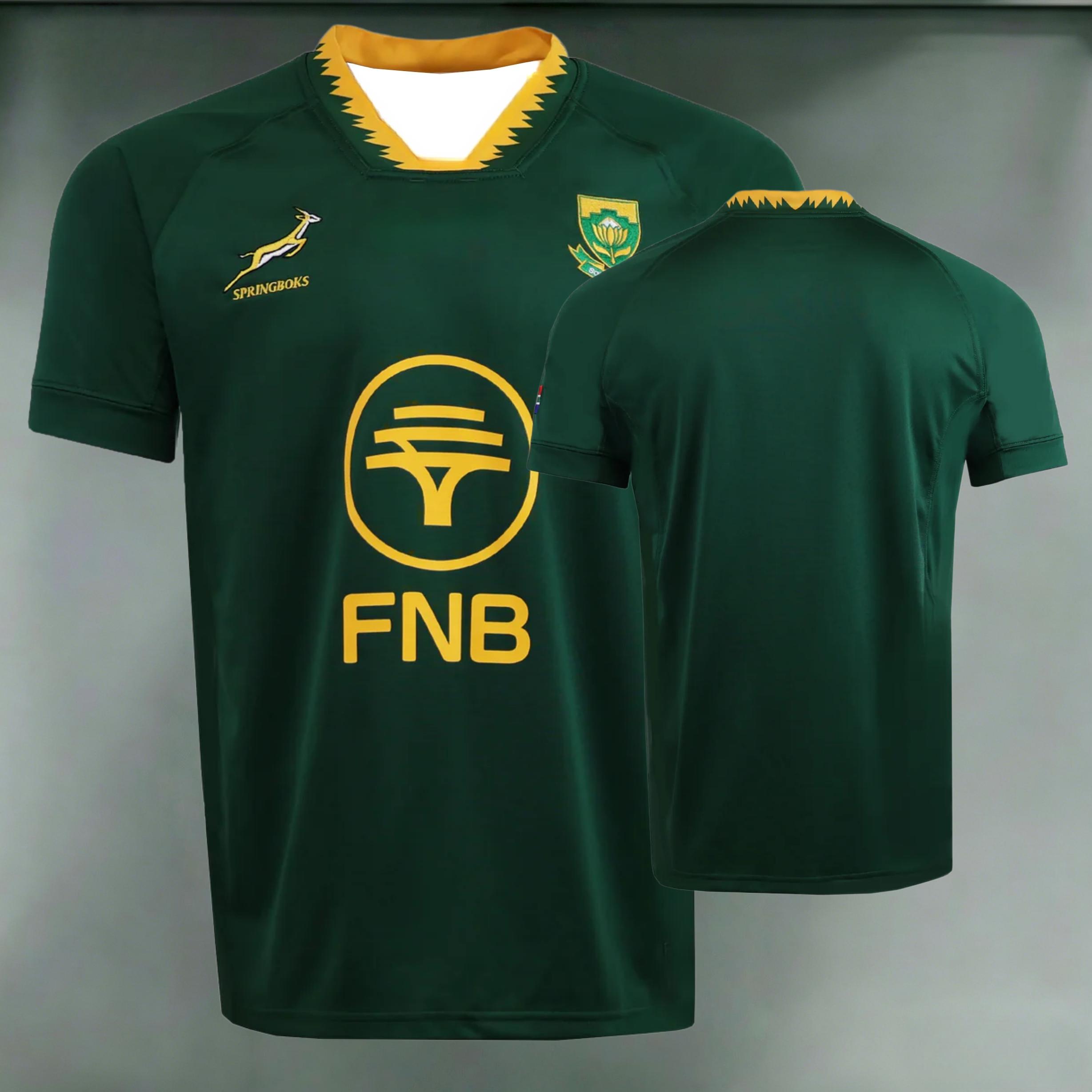 Springboks Südafrika Rugby Team Trikot Kurzarm Uniform Schnelltrocknendes Trainingsshirt 3D Druck Kurzarm Top für Fans XS
