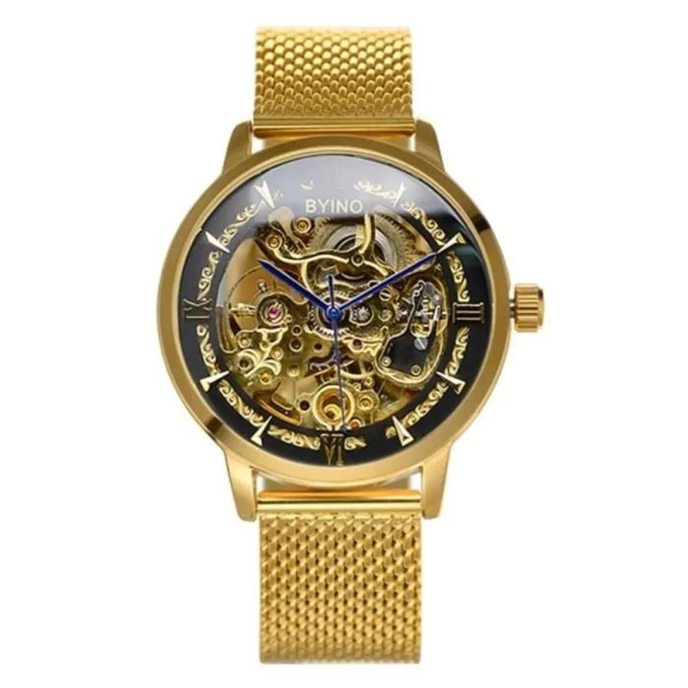 Men s Gold Round Wind-up Chain Black Wristwatch A20383_Black