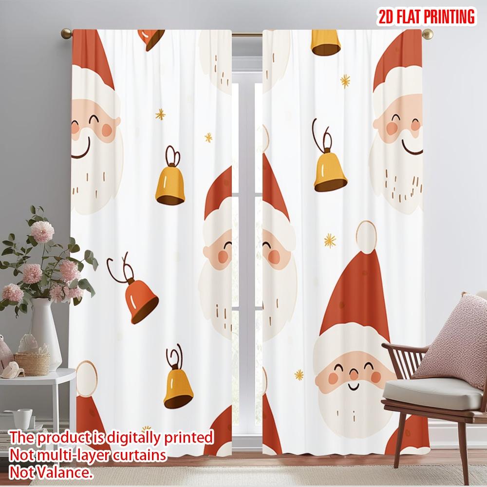 2pcs,2D Plane Printing Pattern Curtains Cute Santa Christmas Ornament Polyester Fabric (without Rod) All Seasons Perfect for