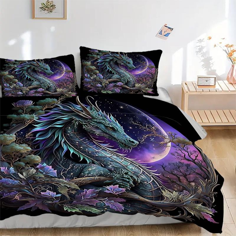 3pcs Enchanted Moonlit Serpent Print Cover Set Ultra Soft, Breathable, and Comfortable Bedding with Stylish Design for Bedroom and Guest Room Dec