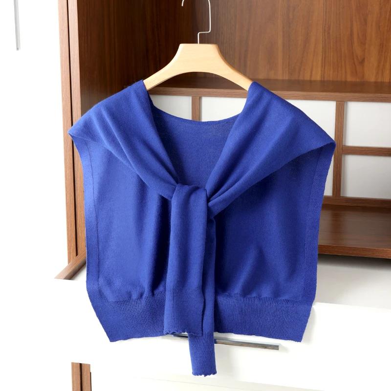 Ladies' Knit Sleeveless Solid Color Shawl Tie Front Design Versatile Air Conditioned Room Neck Protector Perfect with Shirt/Vest