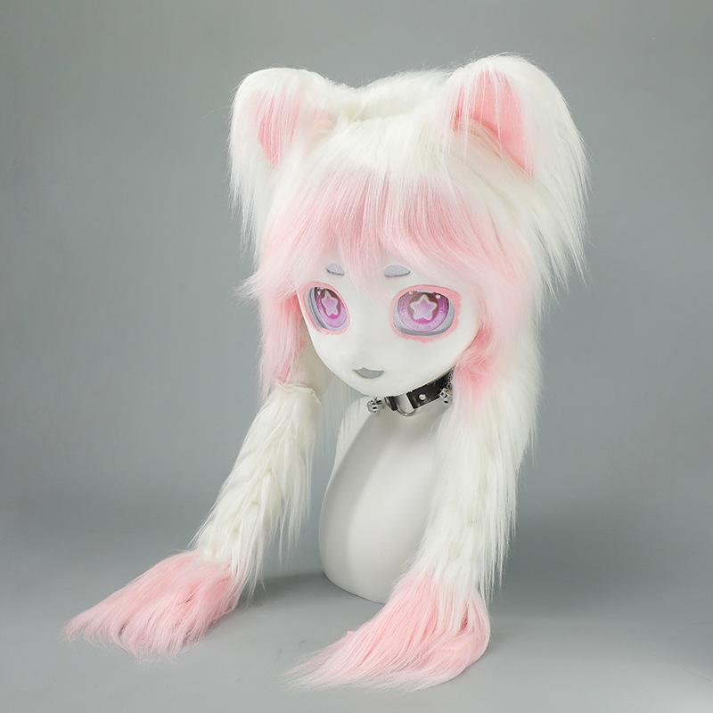 Furui Comic Show Cosplay Kleidung Kopfbedeckung Kig Tierkleidung Tierkopf Fertigprodukt Lolita Katzenohren Cos Plüsch geflochten Tierkopf