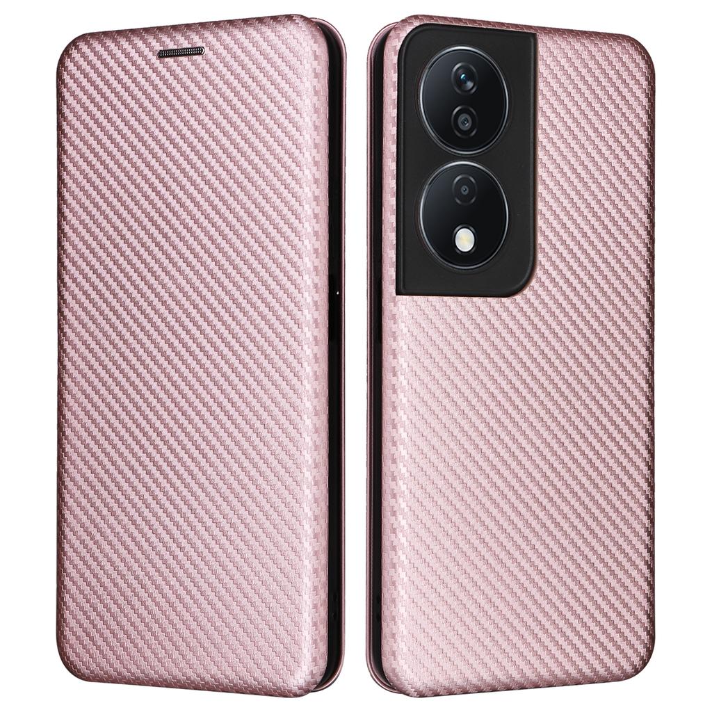 Carbon Fiber Texture Case for Honor X7b 4G/90 Smart Leather Phone Cover with Card Slot