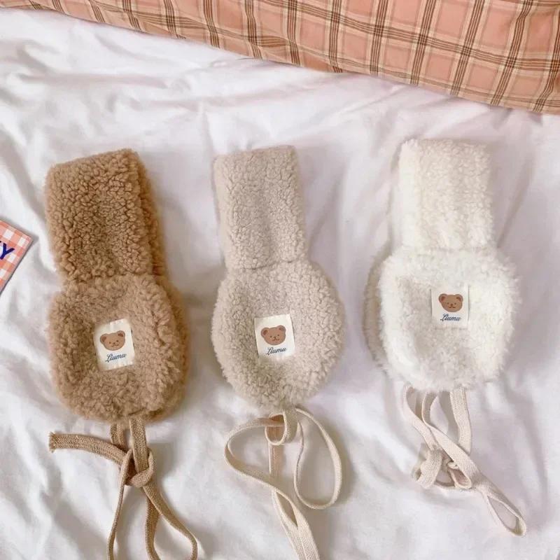 Cute Bear Earmuffs Women Soft Plush Foldable Ear Muffs Winter Outdoor Warm Cold Protection Earflap Windproof Adjustable Earmuff